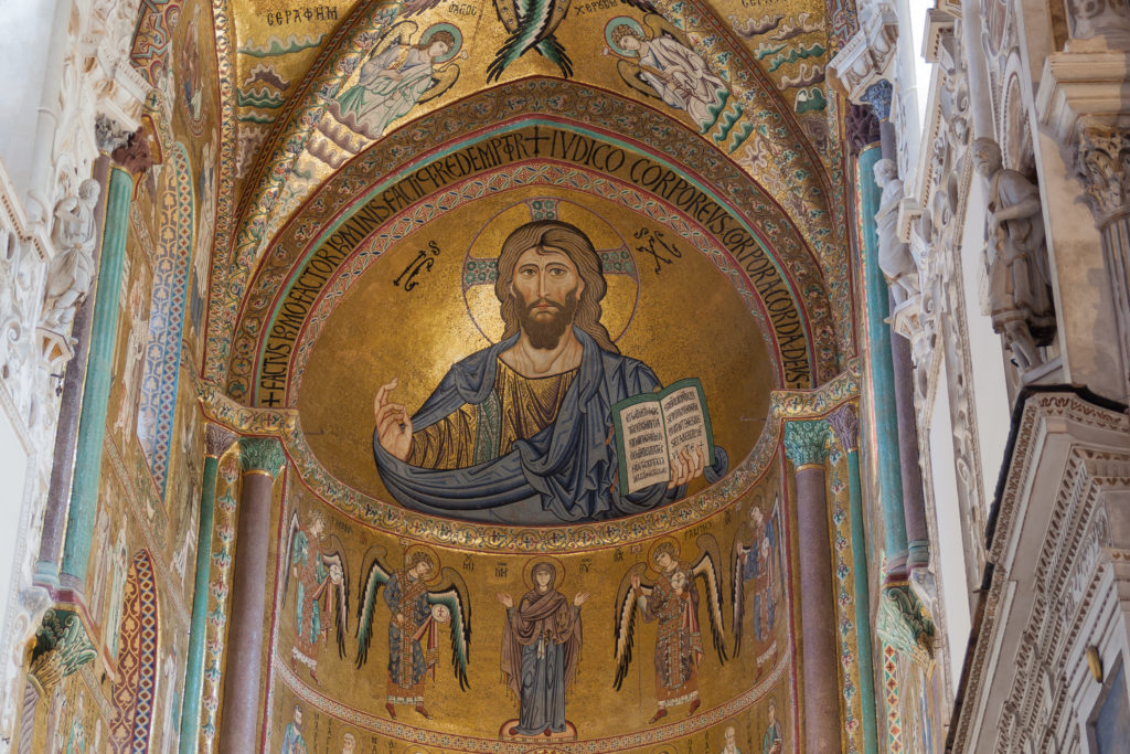 Duomo di Cefalù: Domkirken med den praktfulle Kristusfiguren laget av Mosaikk.